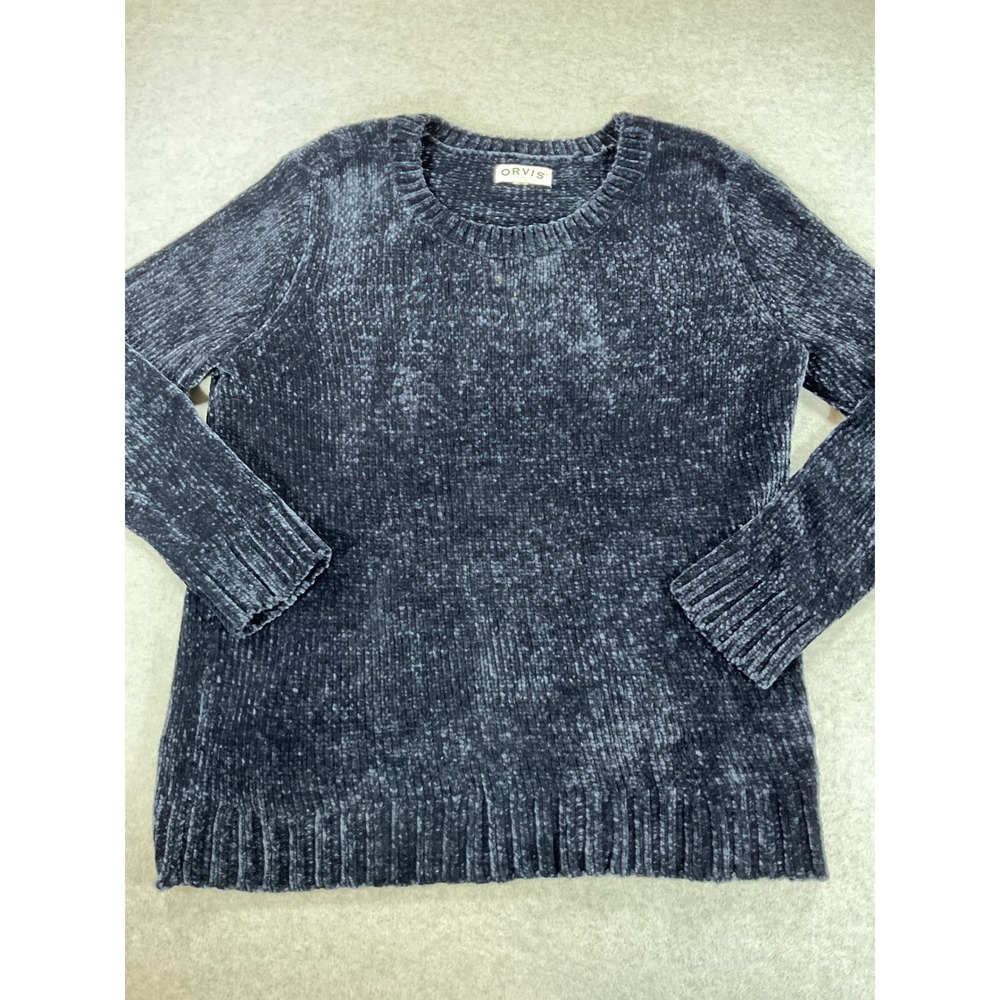 Orvis Classic Collection Womens Navy Blue Chenille Knit Crewneck Sweater 2587